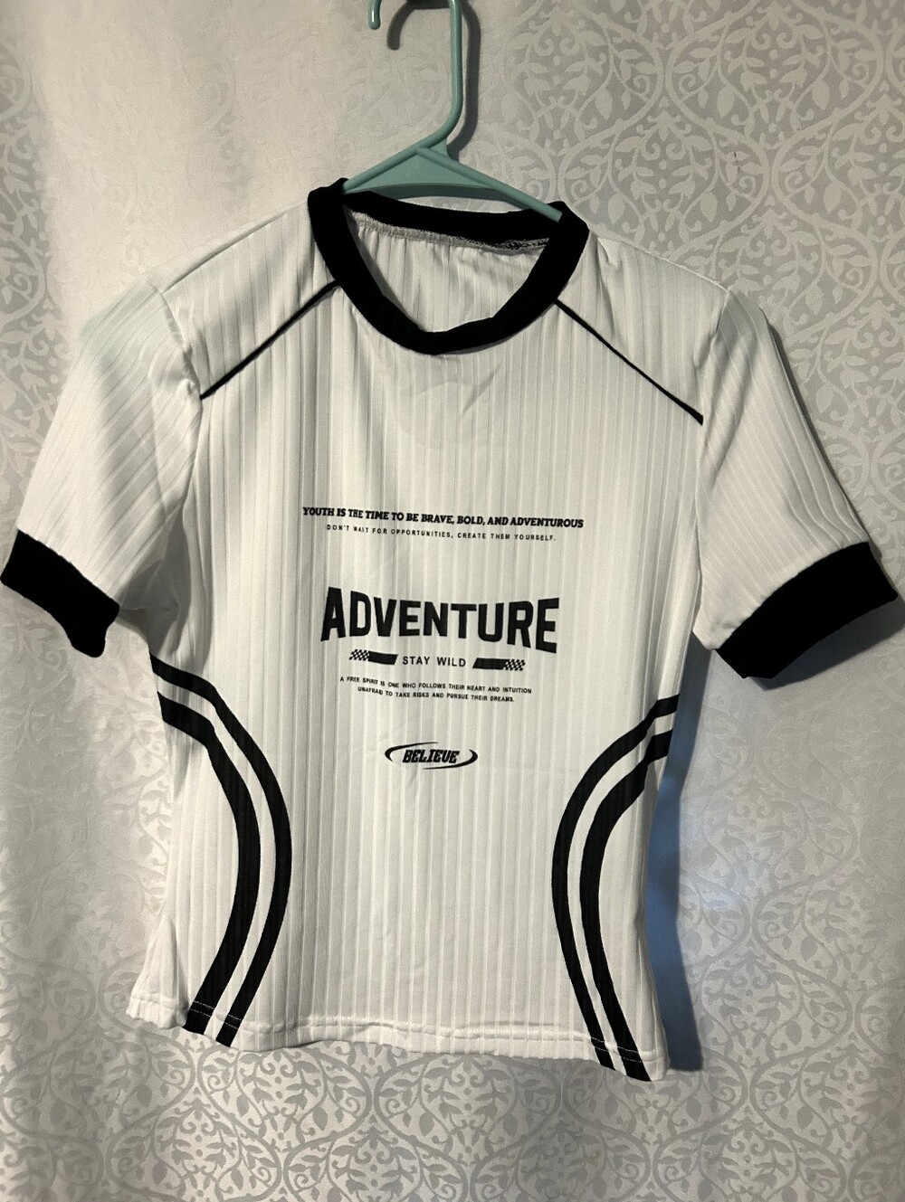 Adventure Graphic Ringer Tee - White with Black Trim